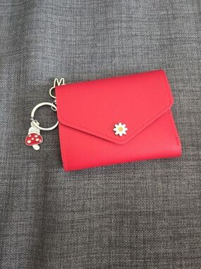 NWOT Red Floral Accent Women's Wallet with Keyring